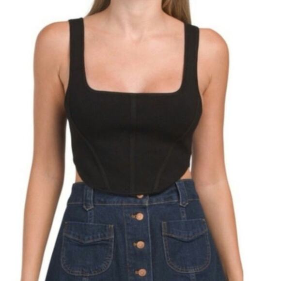 House of Harlow 1960 knit Crop top vest black corset Festival XL Y2K cleangirl - Picture 1 of 11